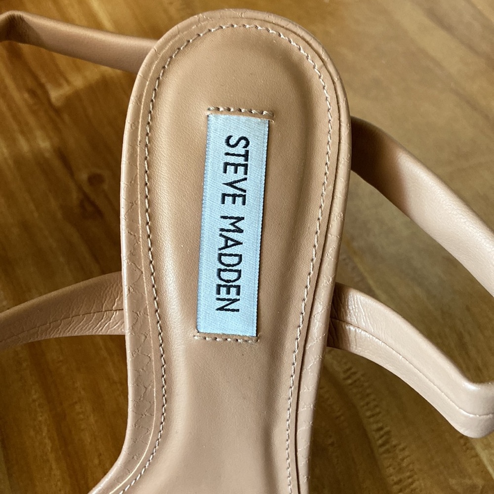 STEVE MADDEN Utilize Tie-up Nude Dress Sandals High Heels Square Toe 4.5 inch - Picture 6 of 11